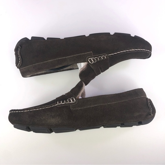 The Men's Store at Bloomingdale's Shearling Moc Toe Slipper Brown Suede Loafers - Picture 2 of 9